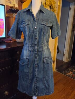 Hope & Harlow Distressed Denim Shirt Dress Snap Front